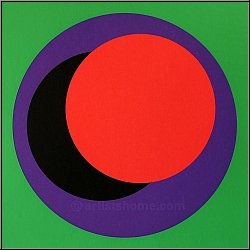 Genevive Claisse: Serigraph with Purple, Black & Red Circles on Green 'Cercles', signed - Original Prints