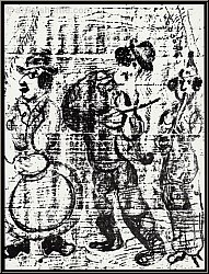 Marc Chagall Original Lithograph 'The Wandering Musicians' Circus Artists with Fiddle, Tambourine and Clarinet