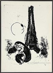 Marc Chagall: Mother and child at the Eiffel Tower, Mre et enfant  la Tour Eiffel, Original Lithograph 1954