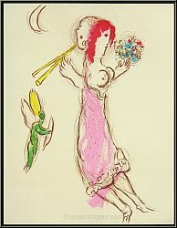 Marc Chagall: Daphnis and Chloe, 1960, Original Lithograph featuring a love scene from the Greek novel