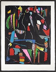 Andr Lanskoy: Abstract Composition on Black, signed Lithograph Arches