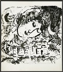 Marc Chagall: The Village With Self-Portrait, Original Lithograph 1957