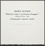 Henri Matisse: Sketch for 'La Religieuse Portugaise' Original Lithograph, Souvenirs et portraits d'artistes