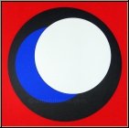Genevive Claisse: Silkscreen Print, Black Blue & White Circles on Red