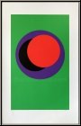 Genevive Claisse: Serigraph with Purple, Black & Red Circles on Green 'Cercles', signed - Original Prints